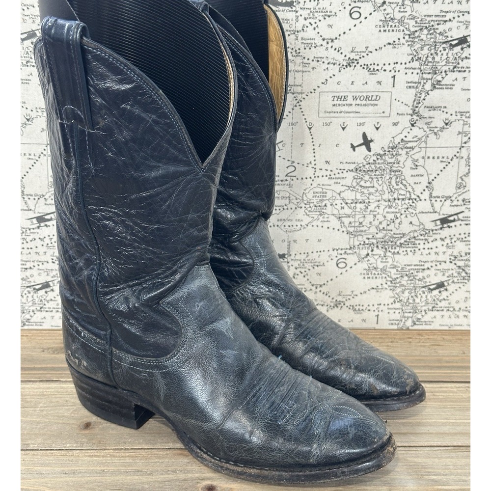 VTG JUSTIN Cowgirl Western Boots Distressed Blue Women's Sz 6 B